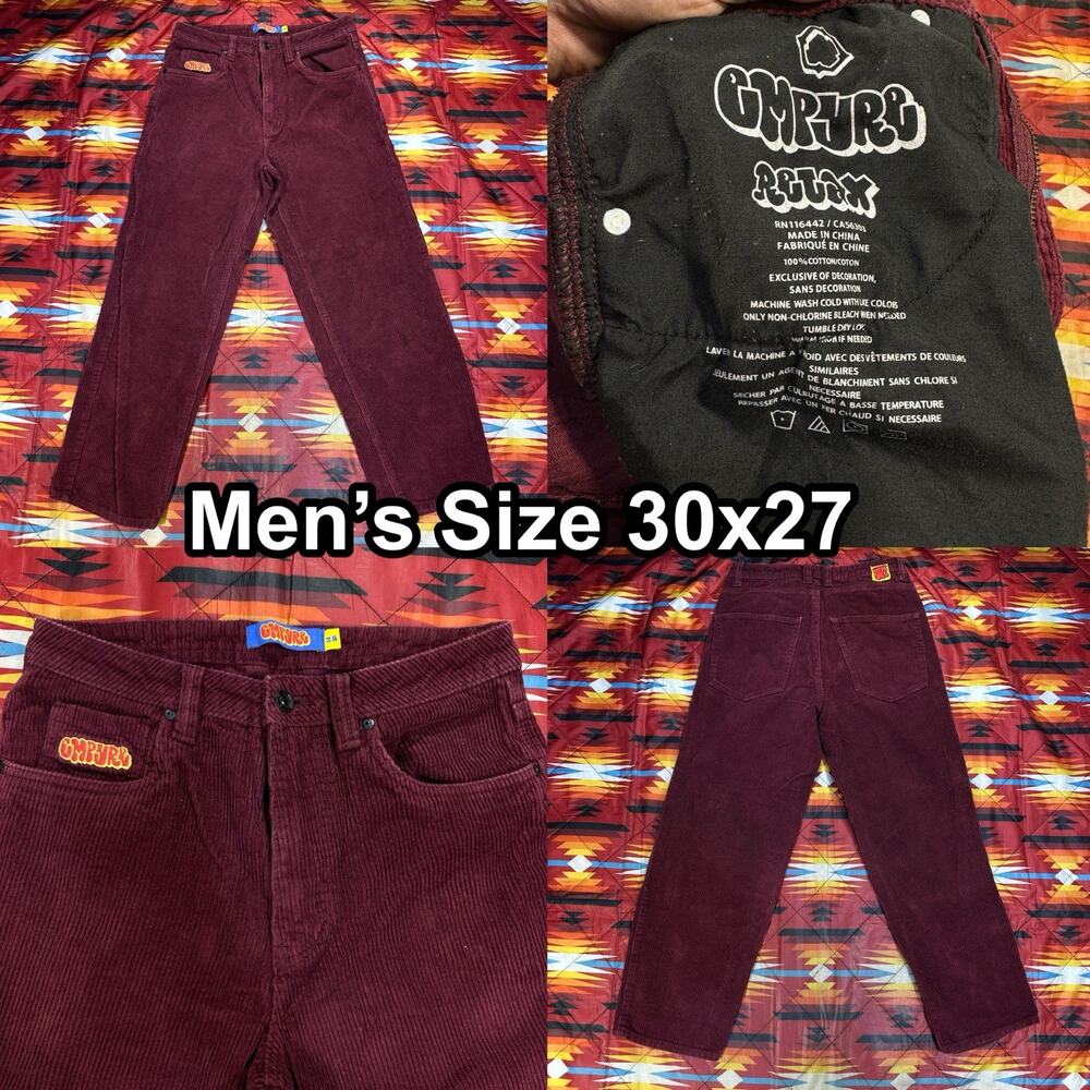 Empyre Corduroy Skater Pants Baggy Mens Size 30x27 Burgundy Red